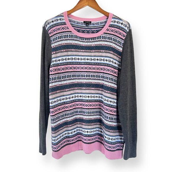 Talbots Women's XL Gray Pink Fair Isle Knit Casual Sweater Soft Lambswool Blend - Picture 2 of 8